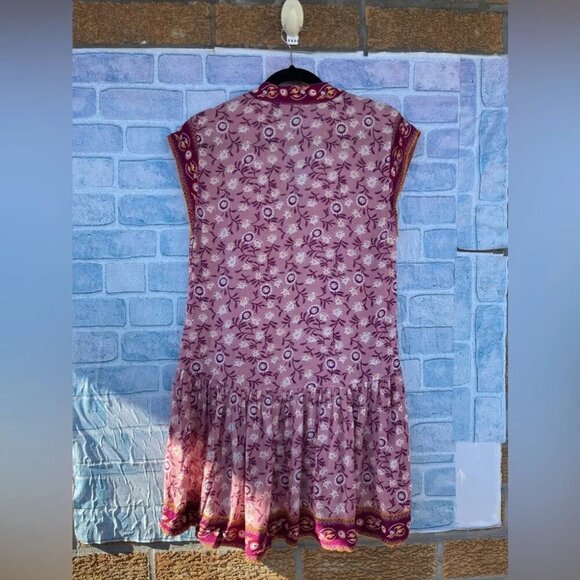 Poupette St.Barth Amora Drop Waist Mini Dress in pink/Purple Margot small - Picture 7 of 11